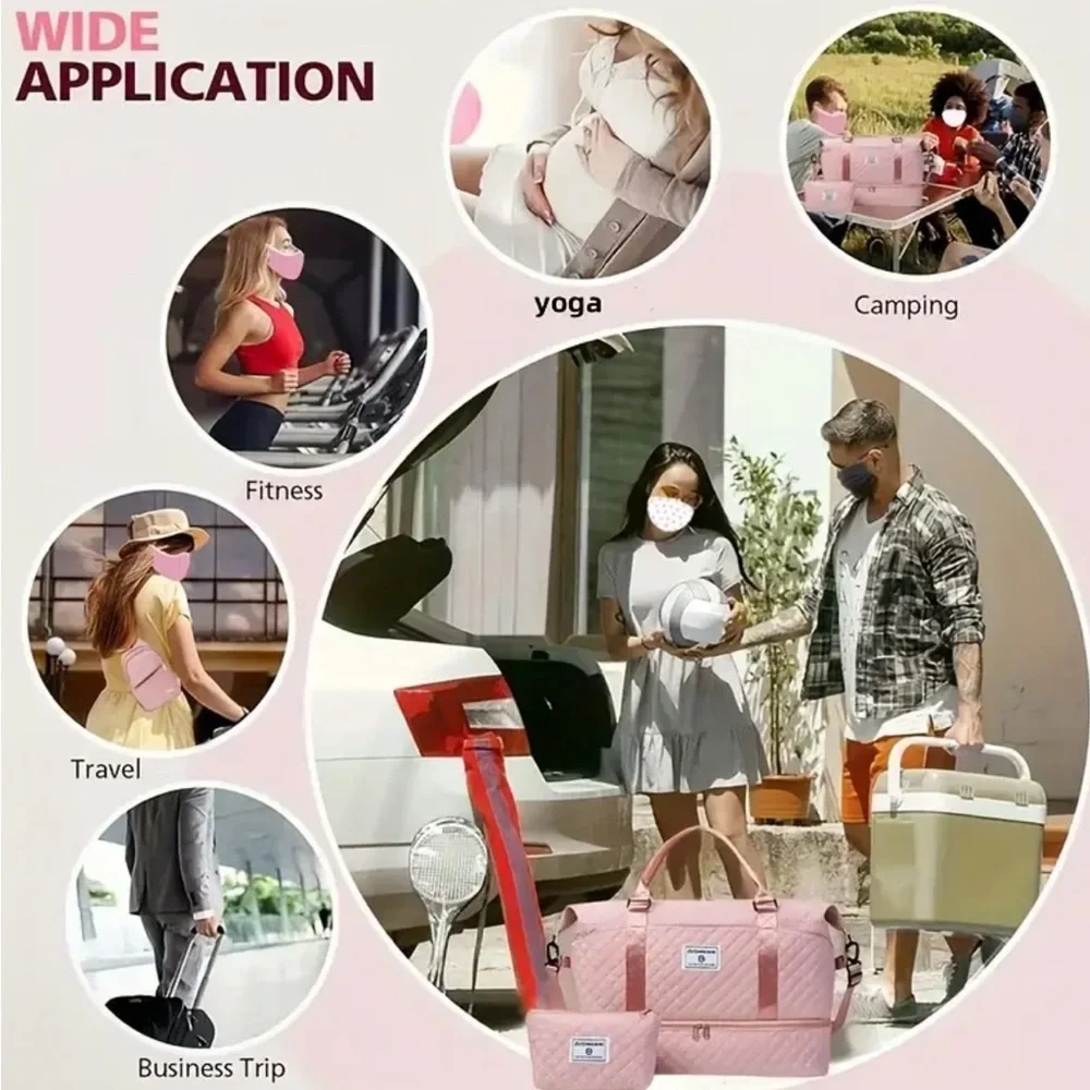 3 piece Pink Quilted Travel Bag Set with Versatile Design brand new - Picture 5 of 8